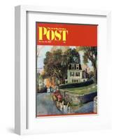 "Walking Home in the Rain," Saturday Evening Post Cover, October 20, 1962-John Clymer-Framed Giclee Print