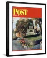 "Walking Home in the Rain," Saturday Evening Post Cover, October 20, 1962-John Clymer-Framed Giclee Print