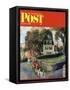 "Walking Home in the Rain," Saturday Evening Post Cover, October 20, 1962-John Clymer-Framed Stretched Canvas