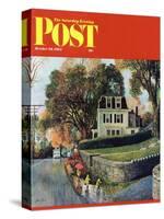 "Walking Home in the Rain," Saturday Evening Post Cover, October 20, 1962-John Clymer-Stretched Canvas