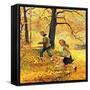 "Walking Home Through Leaves", October 7, 1950-John Clymer-Framed Stretched Canvas