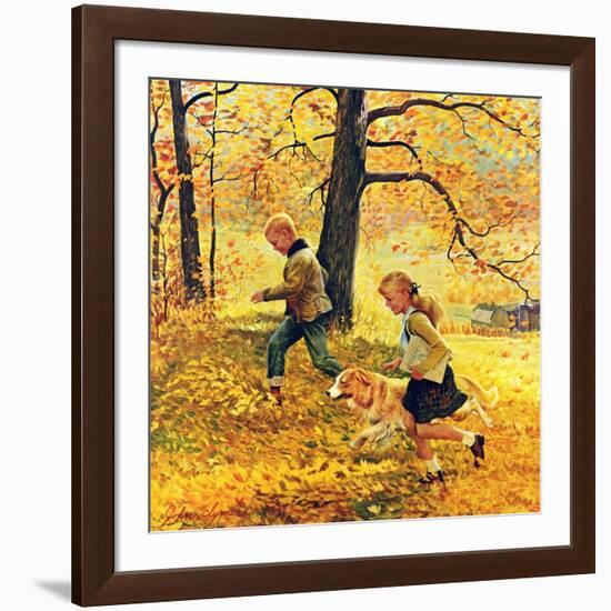 "Walking Home Through Leaves", October 7, 1950-John Clymer-Framed Giclee Print