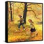 "Walking Home Through Leaves", October 7, 1950-John Clymer-Framed Stretched Canvas