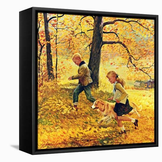 "Walking Home Through Leaves", October 7, 1950-John Clymer-Framed Stretched Canvas