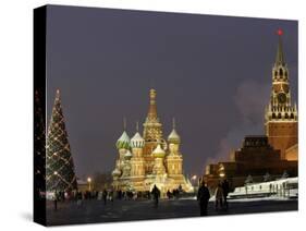 Walking Past a Huge Christmas Tree in Red Square in Moscow-null-Stretched Canvas