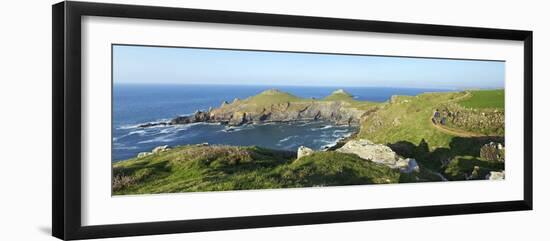 Walking the Coastal Footpath Near the Rumps in Spring Sunshine, Pentire Headland, Cornwall, England-Peter Barritt-Framed Premium Photographic Print