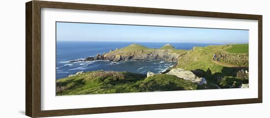 Walking the Coastal Footpath Near the Rumps in Spring Sunshine, Pentire Headland, Cornwall, England-Peter Barritt-Framed Photographic Print