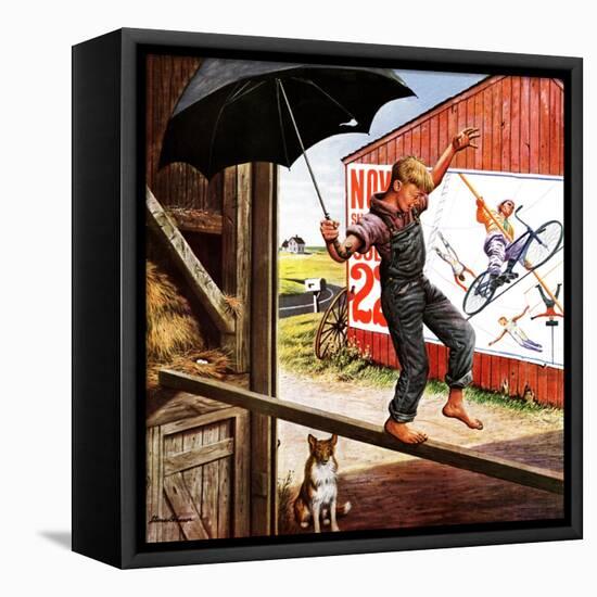 "Walking the Tightrope," June 11, 1949-Stevan Dohanos-Framed Stretched Canvas