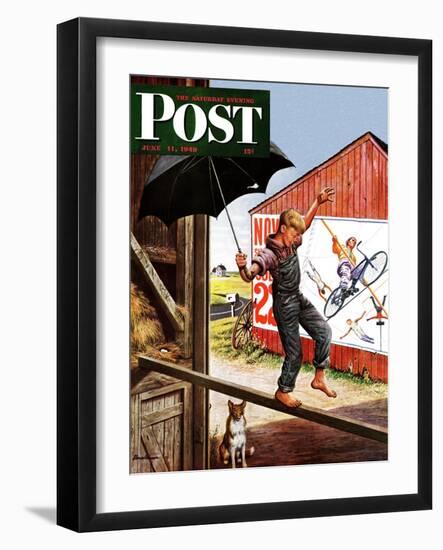 "Walking the Tightrope," Saturday Evening Post Cover, June 11, 1949-Stevan Dohanos-Framed Giclee Print