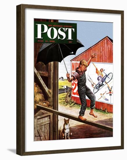 "Walking the Tightrope," Saturday Evening Post Cover, June 11, 1949-Stevan Dohanos-Framed Giclee Print