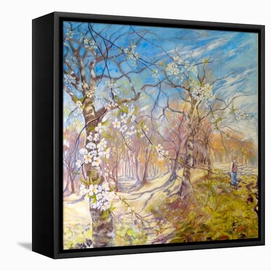 Walking Through The Blossom-Mary Smith-Framed Stretched Canvas