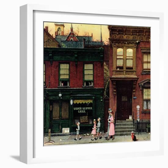 "Walking to Church", April 4,1953-Norman Rockwell-Framed Premium Giclee Print