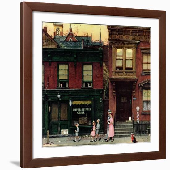 "Walking to Church", April 4,1953-Norman Rockwell-Framed Giclee Print