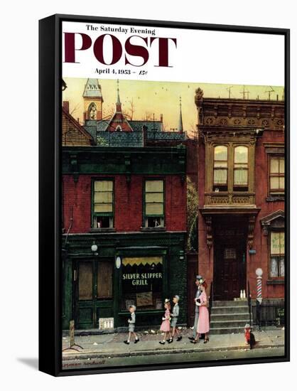 "Walking to Church" Saturday Evening Post Cover, April 4,1953-Norman Rockwell-Framed Stretched Canvas