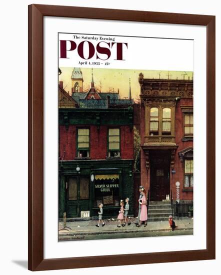 "Walking to Church" Saturday Evening Post Cover, April 4,1953-Norman Rockwell-Framed Giclee Print