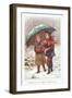 Walking under Umbrella in Snow Storm, Christmas Card-null-Framed Giclee Print