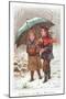 Walking under Umbrella in Snow Storm, Christmas Card-null-Mounted Giclee Print