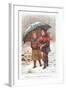 Walking under Umbrella in Snow Storm, Christmas Card-null-Framed Giclee Print