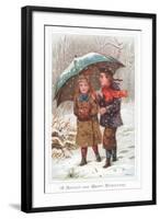 Walking under Umbrella in Snow Storm, Christmas Card-null-Framed Giclee Print