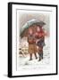 Walking under Umbrella in Snow Storm, Christmas Card-null-Framed Giclee Print