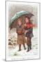 Walking under Umbrella in Snow Storm, Christmas Card-null-Mounted Giclee Print