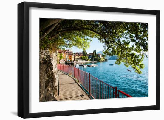 Walkway Along the Shore of a Lake, Varenna, Lake Como, Lombardy, Italy-null-Framed Premium Photographic Print