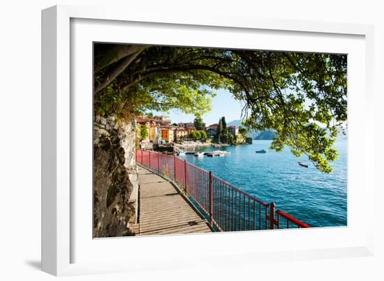 Walkway Along the Shore of a Lake, Varenna, Lake Como, Lombardy, Italy-null-Framed Premium Photographic Print