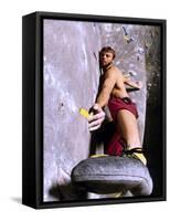 Wall Climber Placing His Foot, Colorado, USA-null-Framed Stretched Canvas