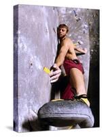 Wall Climber Placing His Foot, Colorado, USA-null-Stretched Canvas