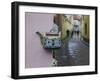 Wall Decorated with Teapot and Cobbled Street in the Old Town, Vilnius, Lithunia-Keren Su-Framed Photographic Print