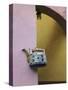 Wall Decorated with Teapot and Cobbled Street in the Old Town, Vilnius, Lithunia-Keren Su-Stretched Canvas