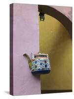 Wall Decorated with Teapot and Cobbled Street in the Old Town, Vilnius, Lithunia-Keren Su-Stretched Canvas
