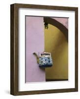 Wall Decorated with Teapot and Cobbled Street in the Old Town, Vilnius, Lithunia-Keren Su-Framed Photographic Print