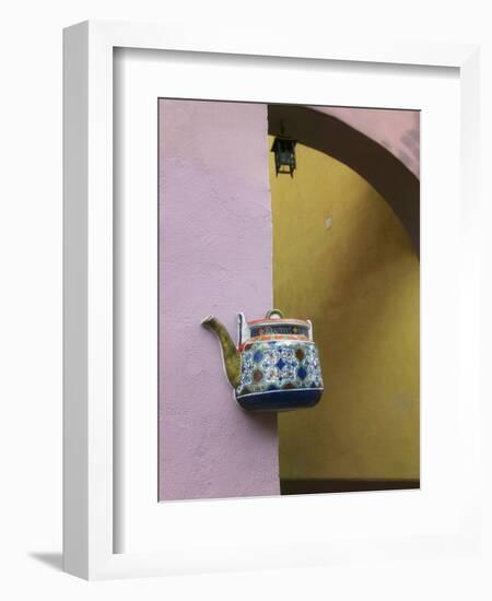 Wall Decorated with Teapot and Cobbled Street in the Old Town, Vilnius, Lithunia-Keren Su-Framed Photographic Print