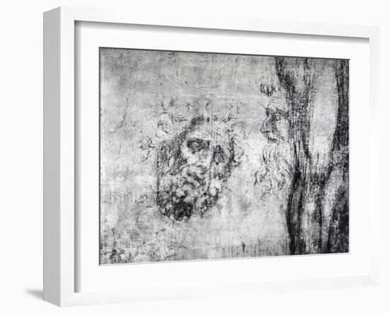 Wall Drawing of Two Heads, c.1530-Michelangelo Buonarroti-Framed Giclee Print