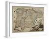 Wall Map of Spain and Portugal, Showing Charles VI Leading His Troops in the War of the Spanish…-null-Framed Giclee Print