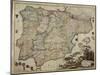 Wall Map of Spain and Portugal, Showing Charles VI Leading His Troops in the War of the Spanish…-null-Mounted Giclee Print