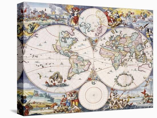 Wall-Map of the World on 4 Sheets, circa 1696-Cornelis III Danckerts-Stretched Canvas