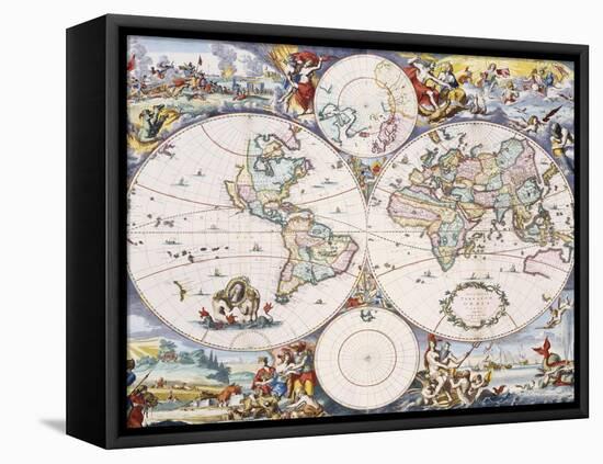 Wall-Map of the World on 4 Sheets, circa 1696-Cornelis III Danckerts-Framed Stretched Canvas