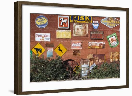 Wall of Advertising Signs, Erick, Oklahoma, USA-Walter Bibikow-Framed Photographic Print