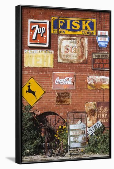 Wall of Advertising Signs, Erick, Oklahoma, USA-Walter Bibikow-Framed Photographic Print