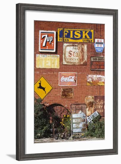 Wall of Advertising Signs, Erick, Oklahoma, USA-Walter Bibikow-Framed Photographic Print