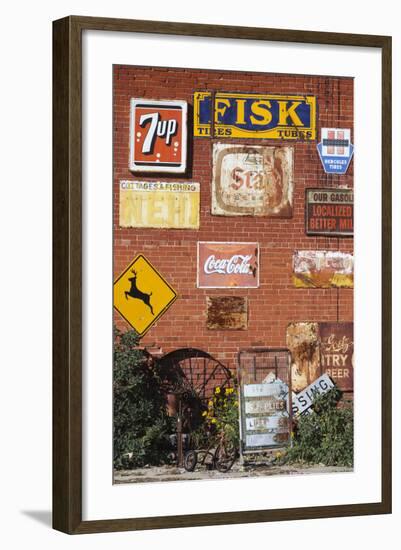 Wall of Advertising Signs, Erick, Oklahoma, USA-Walter Bibikow-Framed Photographic Print