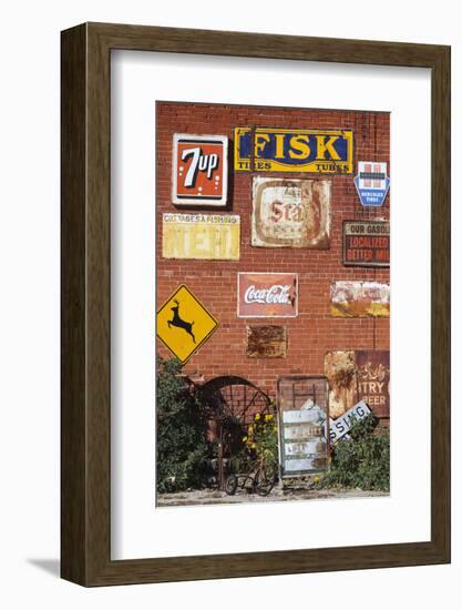 Wall of Advertising Signs, Erick, Oklahoma, USA-Walter Bibikow-Framed Photographic Print