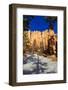 Wall of Windows from Base in Early Morning Sun, Snow and Pine Trees, Peekaboo Loop Trail-Eleanor Scriven-Framed Photographic Print