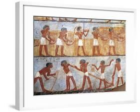 Wall Painting Depicting Sowing and Harvesting Scene, from the Tomb of Onsu at West Thebes, Close-Up-null-Framed Giclee Print