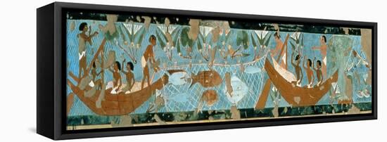 Wall Painting from the Tomb of Ipuy, Thebes, Depicting a Fishing Scene, Egyptian, New Kingdom-null-Framed Stretched Canvas