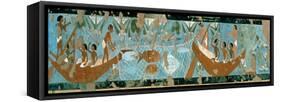 Wall Painting from the Tomb of Ipuy, Thebes, Depicting a Fishing Scene, Egyptian, New Kingdom-null-Framed Stretched Canvas