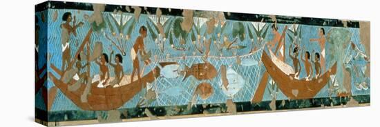 Wall Painting from the Tomb of Ipuy, Thebes, Depicting a Fishing Scene, Egyptian, New Kingdom-null-Stretched Canvas