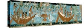 Wall Painting from the Tomb of Ipuy, Thebes, Depicting a Fishing Scene, Egyptian, New Kingdom-null-Stretched Canvas